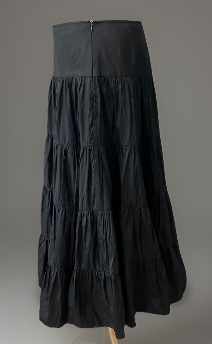 INC Black All Silk Full Tiered Maxi Skirt Peasant Whimsigoth Witchy Dark Romance
